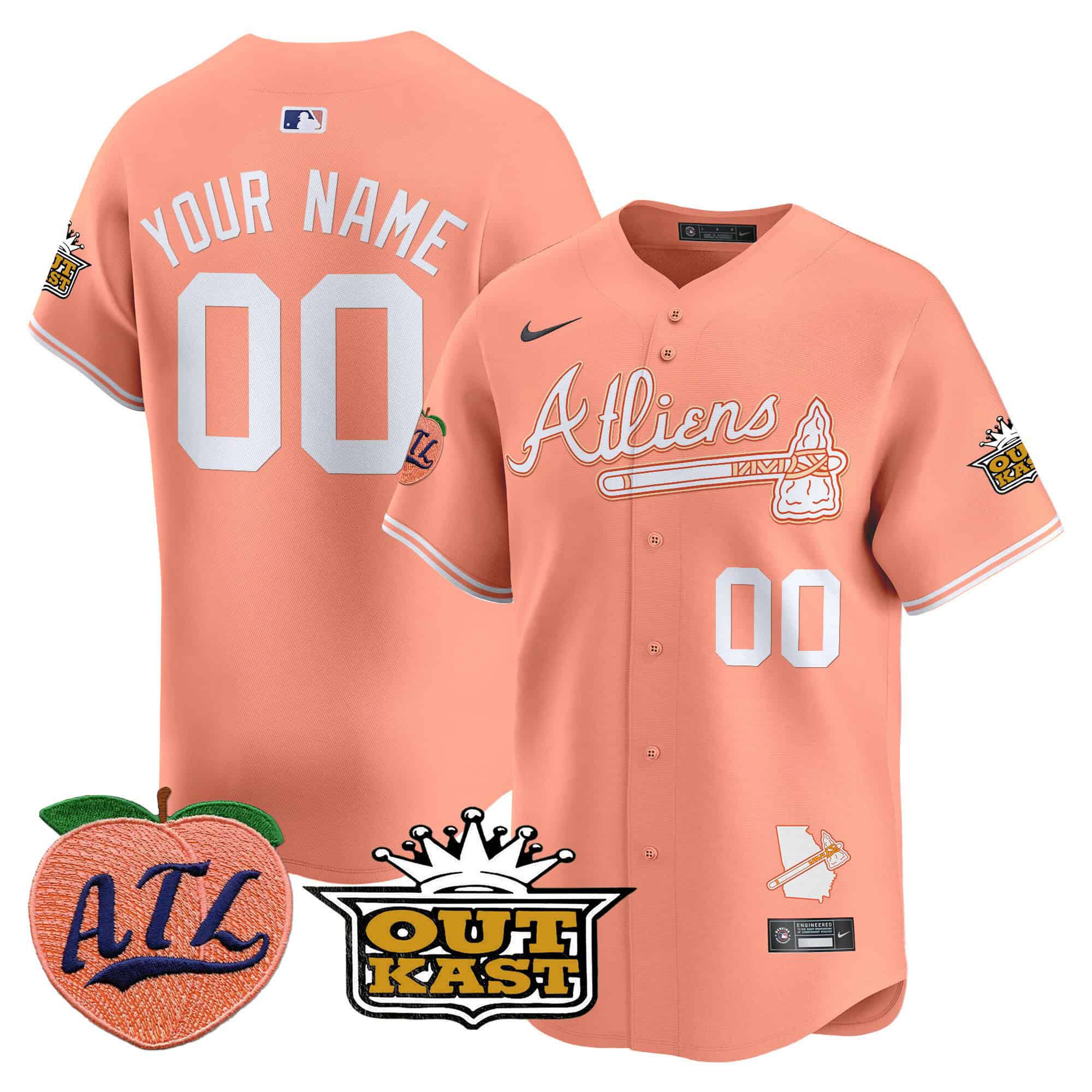 Men Atlanta Braves Orange Nike 2024 Atliens & Peach Vapor Premier Limited Custom MLB Jersey